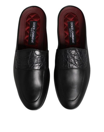 Dolce & Gabbana Schwarze Kalbsleder Slipper Schuhe