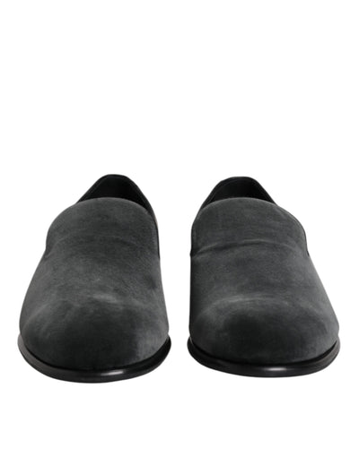 Dolce & Gabbana Schwarzer Samt Slip On Loafers Formelle Schuhe