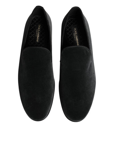 Dolce & Gabbana Schwarzer Samt Slip On Loafers Formelle Schuhe