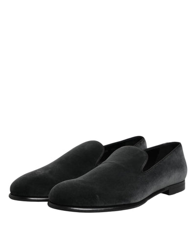 Dolce & Gabbana Schwarzer Samt Slip On Loafers Formelle Schuhe