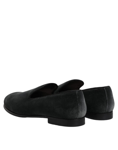 Dolce & Gabbana Schwarzer Samt Slip On Loafers Formelle Schuhe