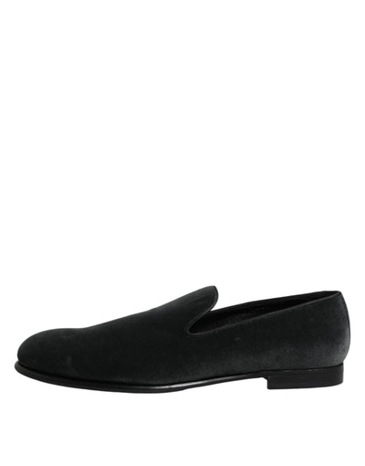 Dolce & Gabbana Schwarzer Samt Slip On Loafers Formelle Schuhe