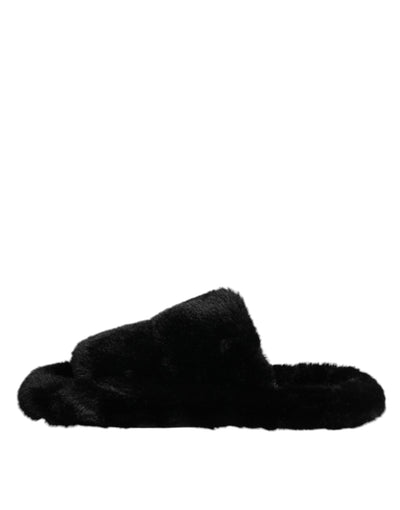 Dolce & Gabbana Schwarzer Polyester-Samt Pantoffel Schuhe