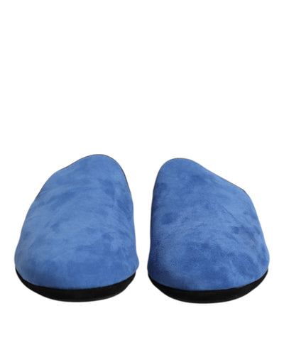 Dolce & Gabbana Blaue Wildleder Capra Slides Flache Slipper Schuhe