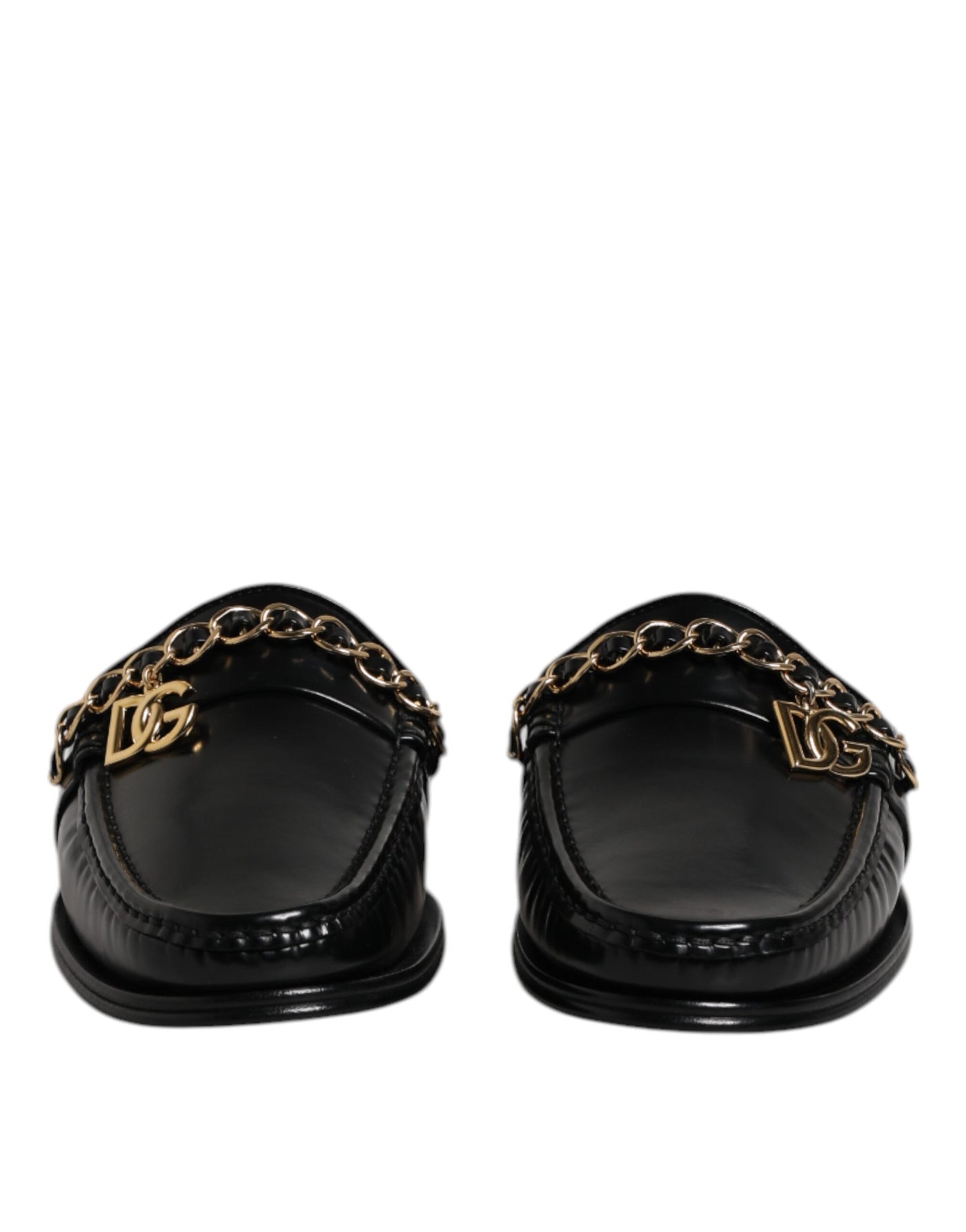 Dolce & Gabbana Schwarze Leder DG Kette verschönert Sandalen Schuhe