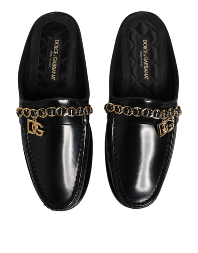 Dolce & Gabbana Schwarze Leder DG Kette verschönert Sandalen Schuhe