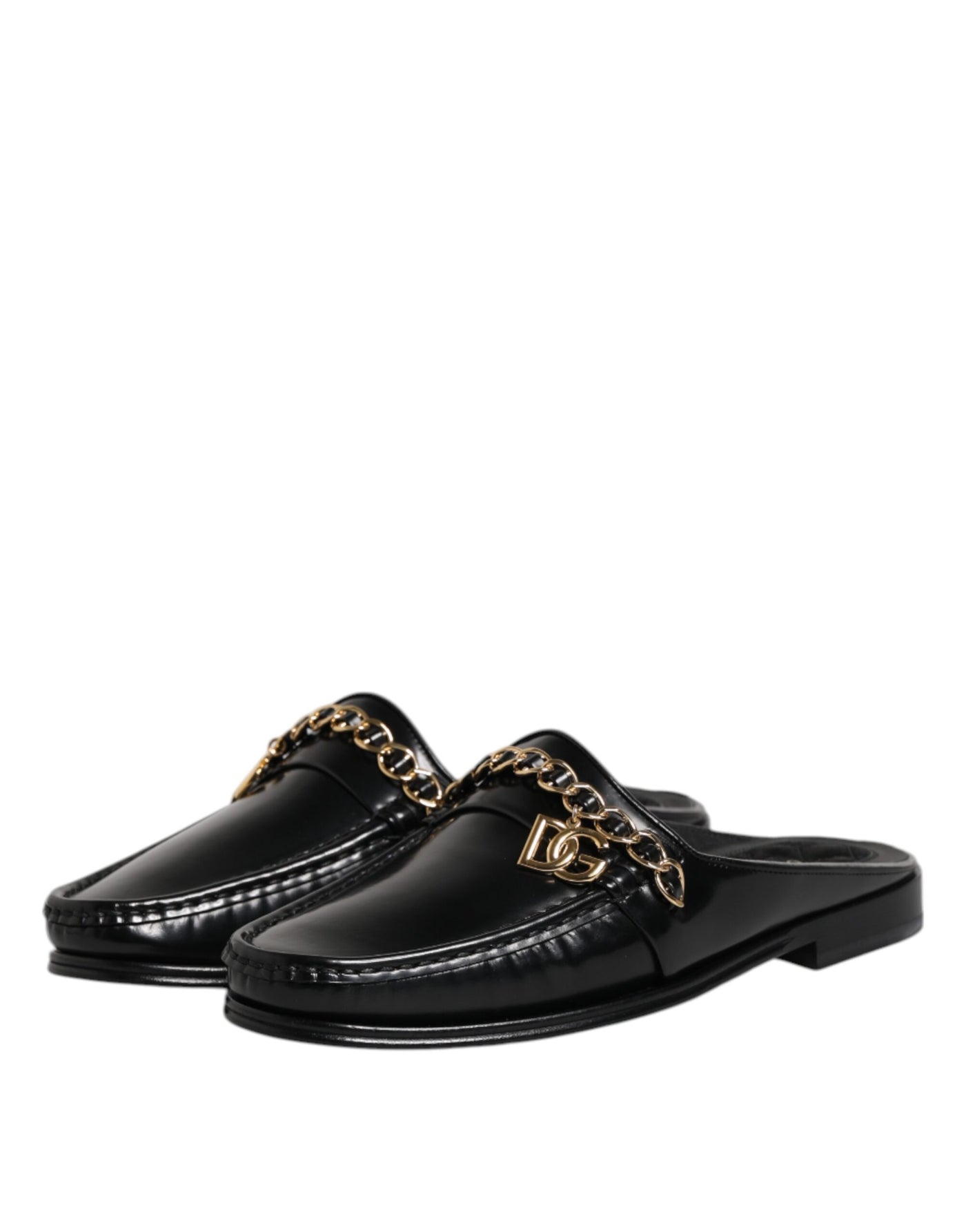 Dolce & Gabbana Schwarze Leder DG Kette verschönert Sandalen Schuhe