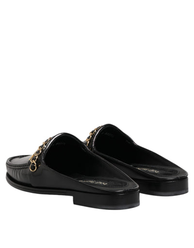Dolce & Gabbana Schwarze Leder DG Kette verschönert Sandalen Schuhe