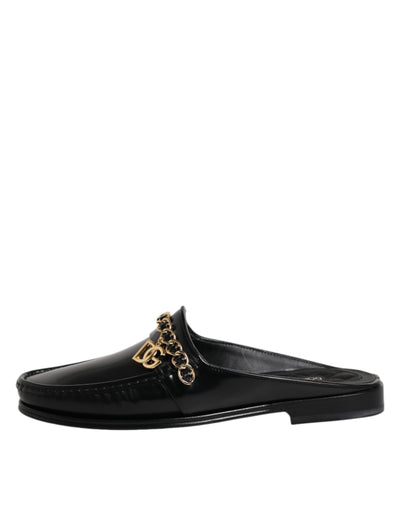 Dolce & Gabbana Schwarze Leder DG Kette verschönert Sandalen Schuhe