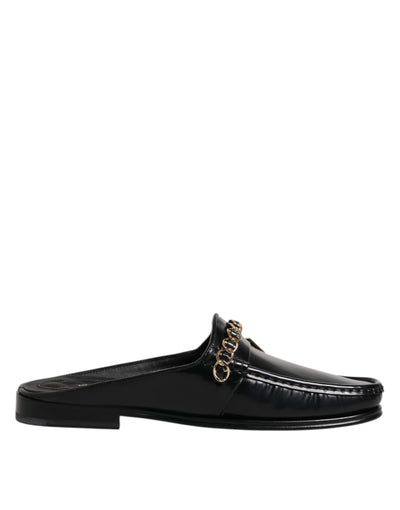 Dolce & Gabbana Schwarze Leder DG Kette verschönert Sandalen Schuhe