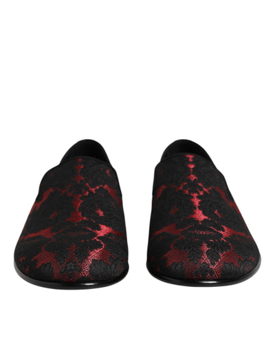 Dolce & Gabbana Rot Schwarz Jacquard Slip On Männer Loafers Schuhe