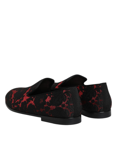 Dolce & Gabbana Rot Schwarz Jacquard Slip On Männer Loafers Schuhe