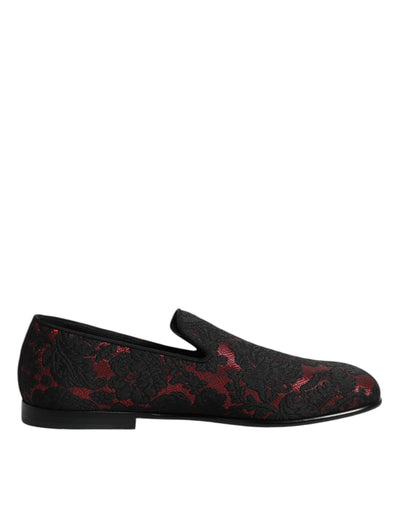 Dolce & Gabbana Rot Schwarz Jacquard Slip On Männer Loafers Schuhe