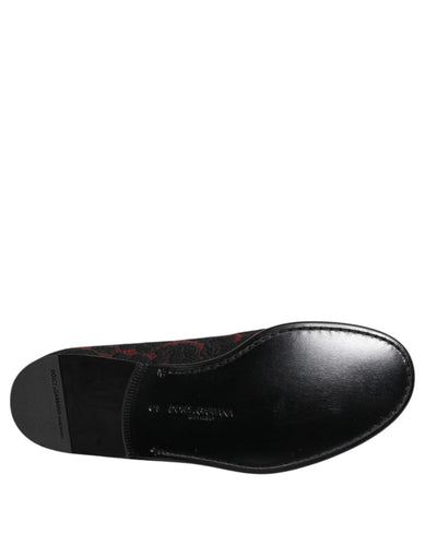 Dolce & Gabbana Rot Schwarz Jacquard Slip On Männer Loafers Schuhe