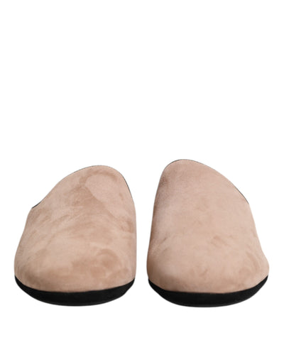Dolce & Gabbana Beige Capra Wildleder Pantoffeln Flach Hausschuhe