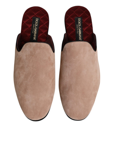 Dolce & Gabbana Beige Capra Wildleder Pantoffeln Flach Hausschuhe