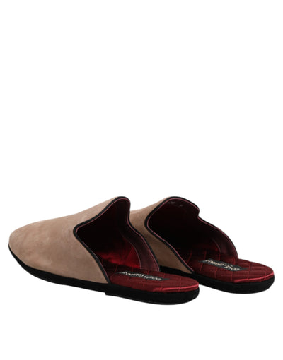 Dolce & Gabbana Beige Capra Wildleder Pantoffeln Flach Hausschuhe