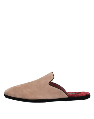 Dolce & Gabbana Beige Capra Wildleder Pantoffeln Flach Hausschuhe
