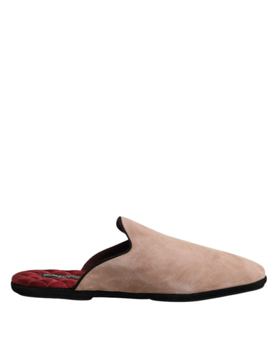 Dolce & Gabbana Beige Capra Wildleder Pantoffeln Flach Hausschuhe