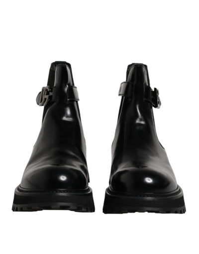 Dolce & Gabbana Schwarzer Gürtel DG Logo Herren Chelsea Boots Schuhe