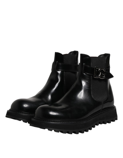 Dolce & Gabbana Schwarzer Gürtel DG Logo Herren Chelsea Boots Schuhe