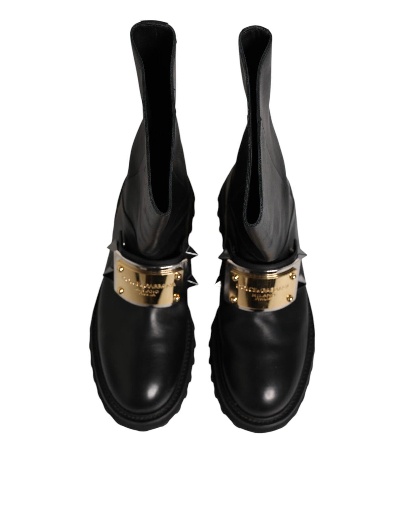 Dolce & Gabbana Schwarze Leder DG Logo Plaque Hohe Stiefel Schuhe