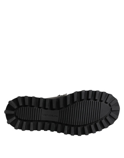 Dolce & Gabbana Schwarze Leder DG Logo Plaque Hohe Stiefel Schuhe