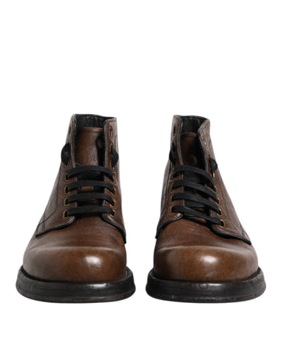 Dolce & Gabbana Braunes Leder Schnürstiefel Männer Schuhe