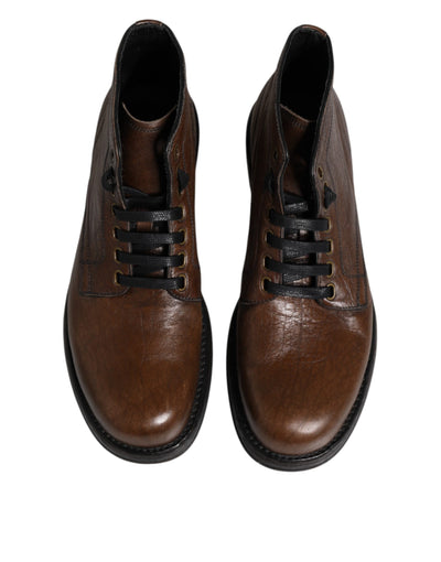 Dolce & Gabbana Braunes Leder Schnürstiefel Männer Schuhe
