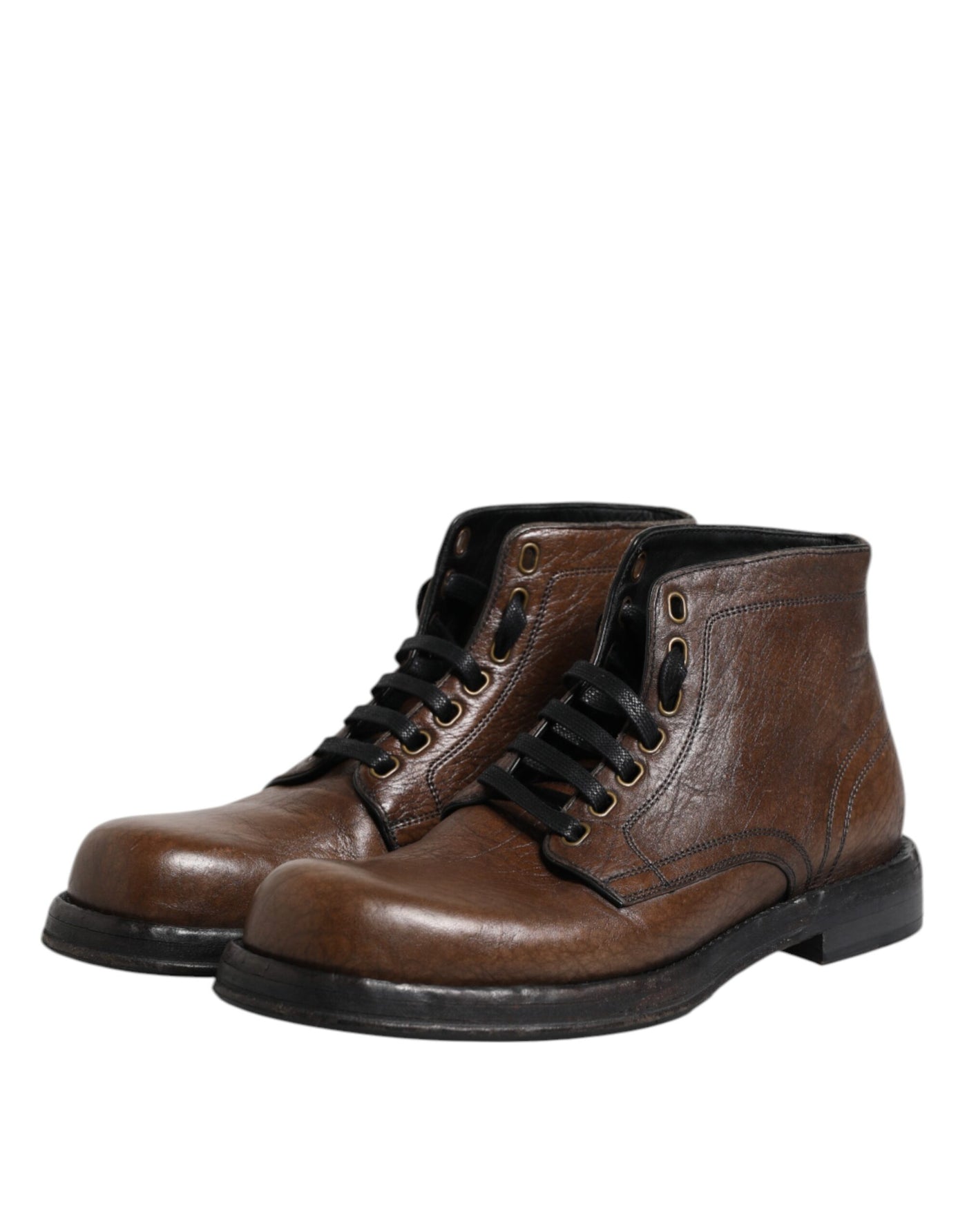 Dolce & Gabbana Braunes Leder Schnürstiefel Männer Schuhe