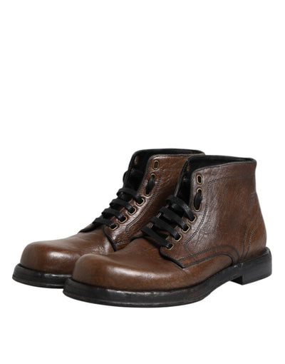 Dolce & Gabbana Braunes Leder Schnürstiefel Männer Schuhe