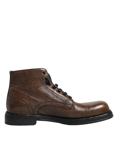 Dolce & Gabbana Braunes Leder Schnürstiefel Männer Schuhe