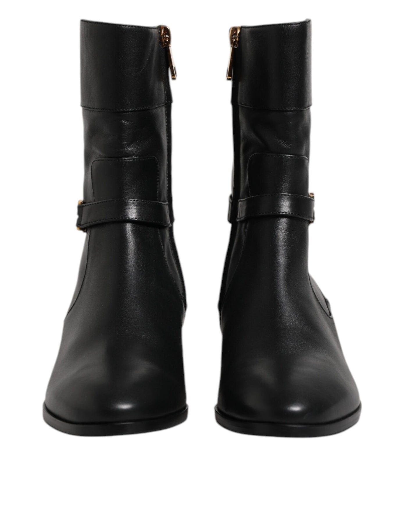 Dolce & Gabbana Schwarzes Leder Flats Logo Kurze Stiefel Schuhe