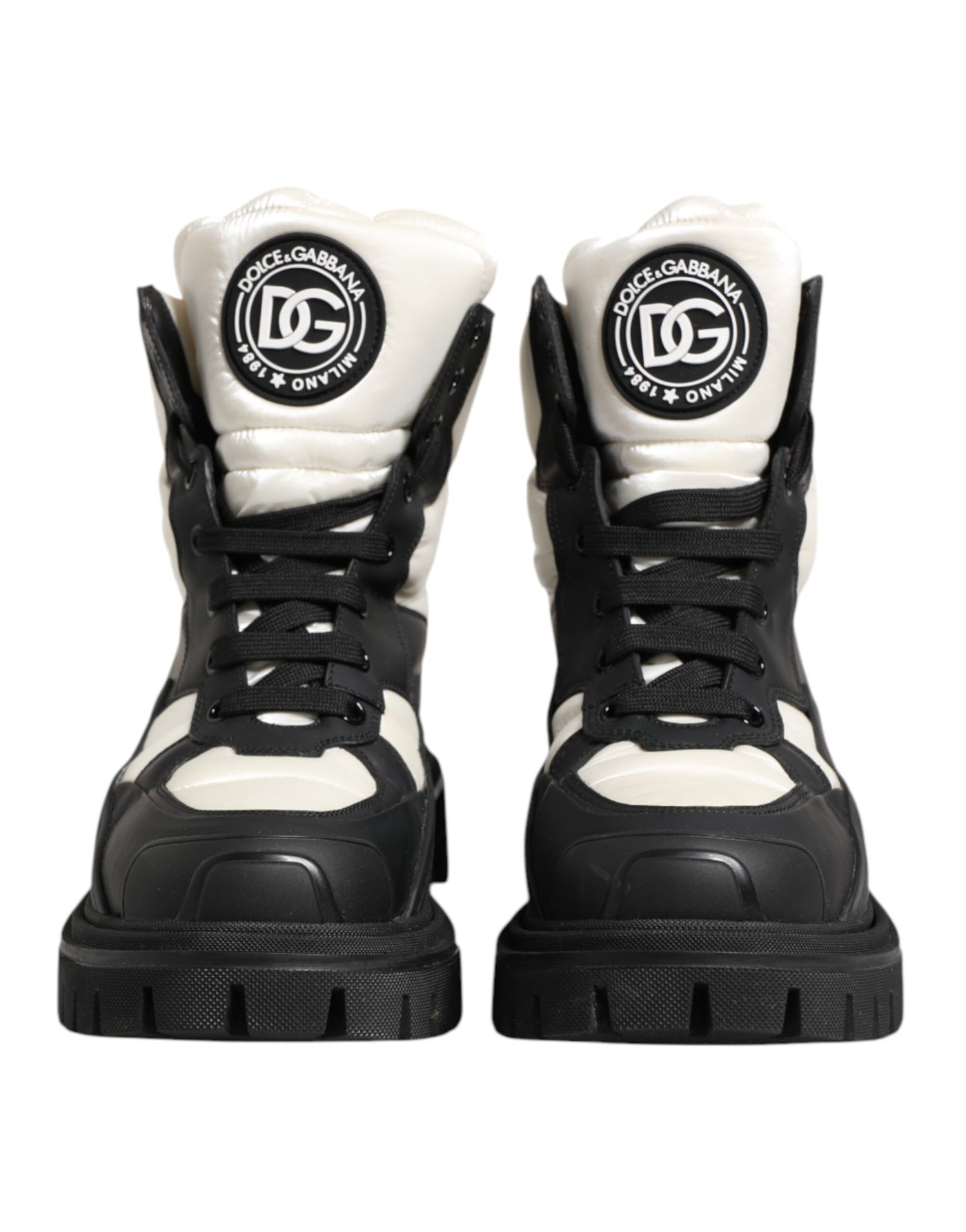 Dolce & Gabbana Schwarze weiße gepolsterte Schnürstiefel kurze Schuhe