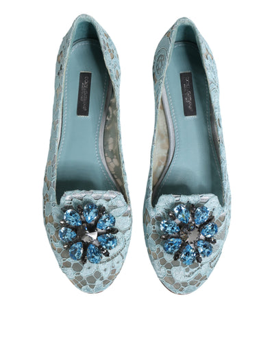Dolce & Gabbana Blau Spitze Kristall Ballett Flats Loafers Schuhe