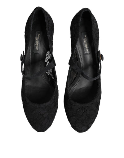 Dolce & Gabbana Schwarz Mary Jane Taormina Spitze Pumps Schuhe