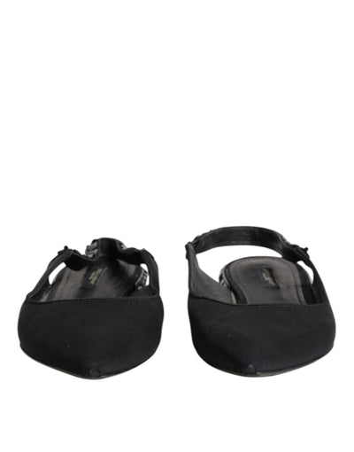 Dolce & Gabbana Schwarzer Kristall Charmeuse Slingback Schuhe