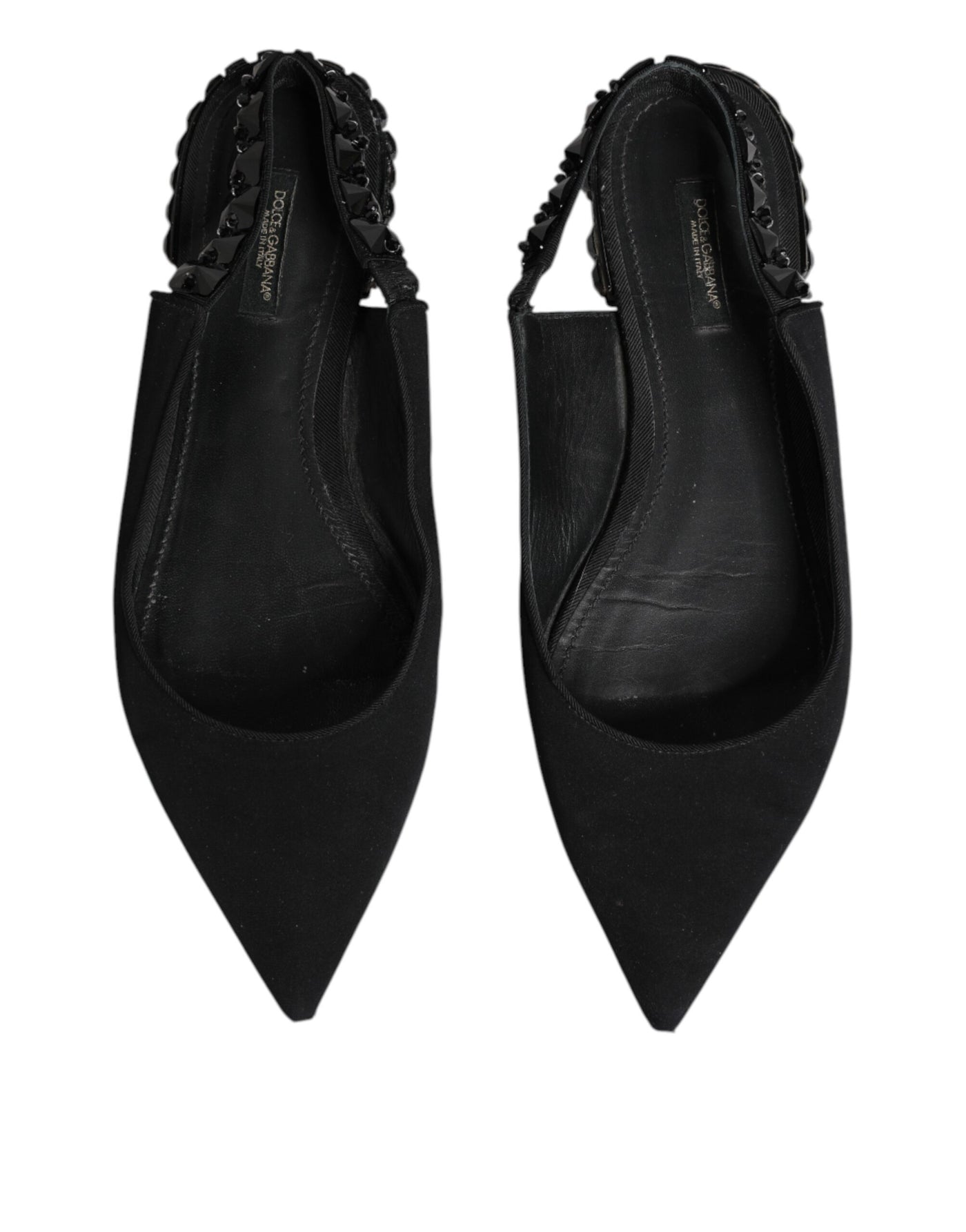 Dolce & Gabbana Schwarzer Kristall Charmeuse Slingback Schuhe