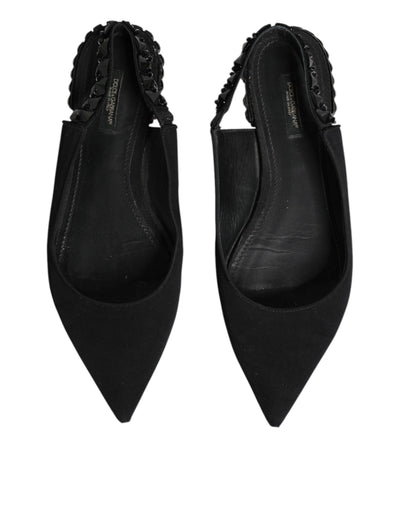 Dolce & Gabbana Schwarzer Kristall Charmeuse Slingback Schuhe
