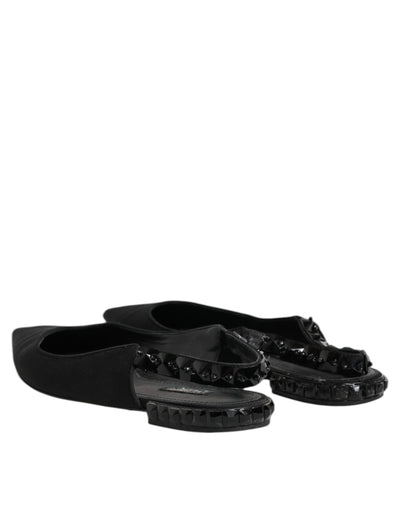 Dolce & Gabbana Schwarzer Kristall Charmeuse Slingback Schuhe