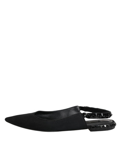 Dolce & Gabbana Schwarzer Kristall Charmeuse Slingback Schuhe