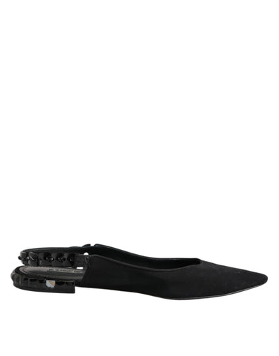 Dolce & Gabbana Schwarzer Kristall Charmeuse Slingback Schuhe