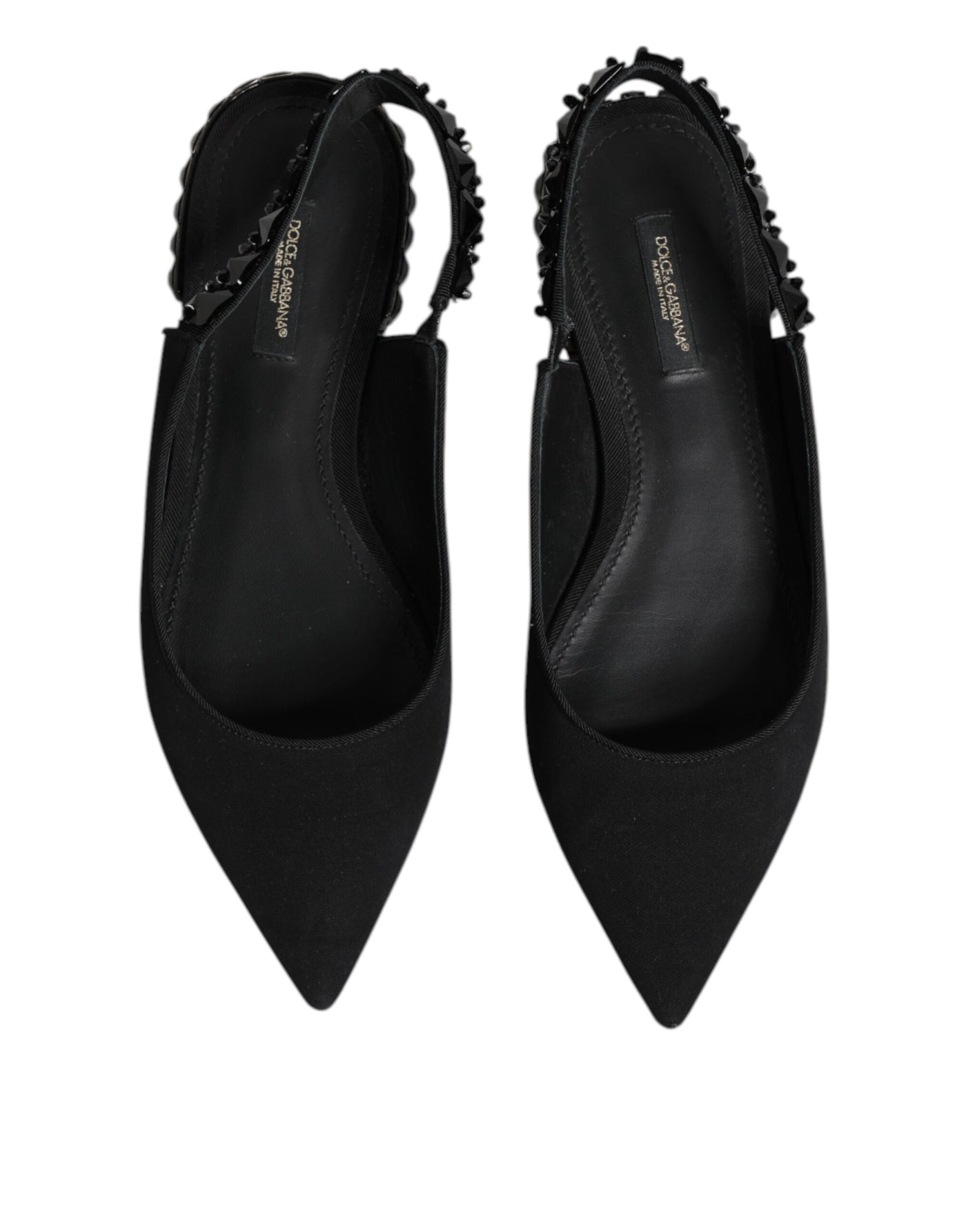Dolce & Gabbana Schwarzer Kristall Charmeuse Slingback Schuhe