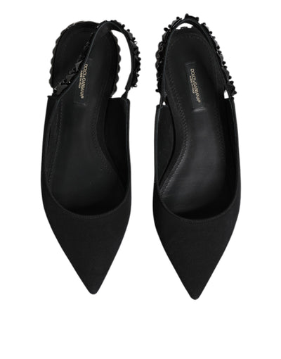 Dolce & Gabbana Schwarzer Kristall Charmeuse Slingback Schuhe