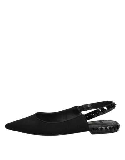 Dolce & Gabbana Schwarzer Kristall Charmeuse Slingback Schuhe