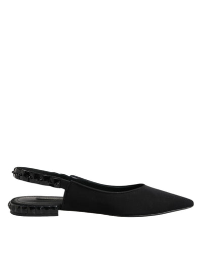 Dolce & Gabbana Schwarzer Kristall Charmeuse Slingback Schuhe
