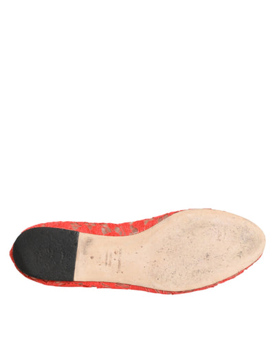 Dolce & Gabbana Orange Spitze Kristall Ballett Flats Loafers Schuhe