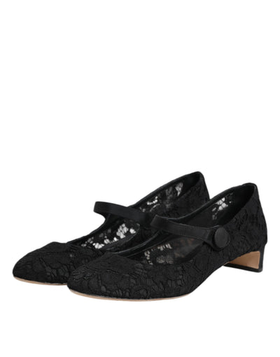 Dolce & Gabbana Schwarz Vally Taormina Floral Spitze Pumps Schuhe