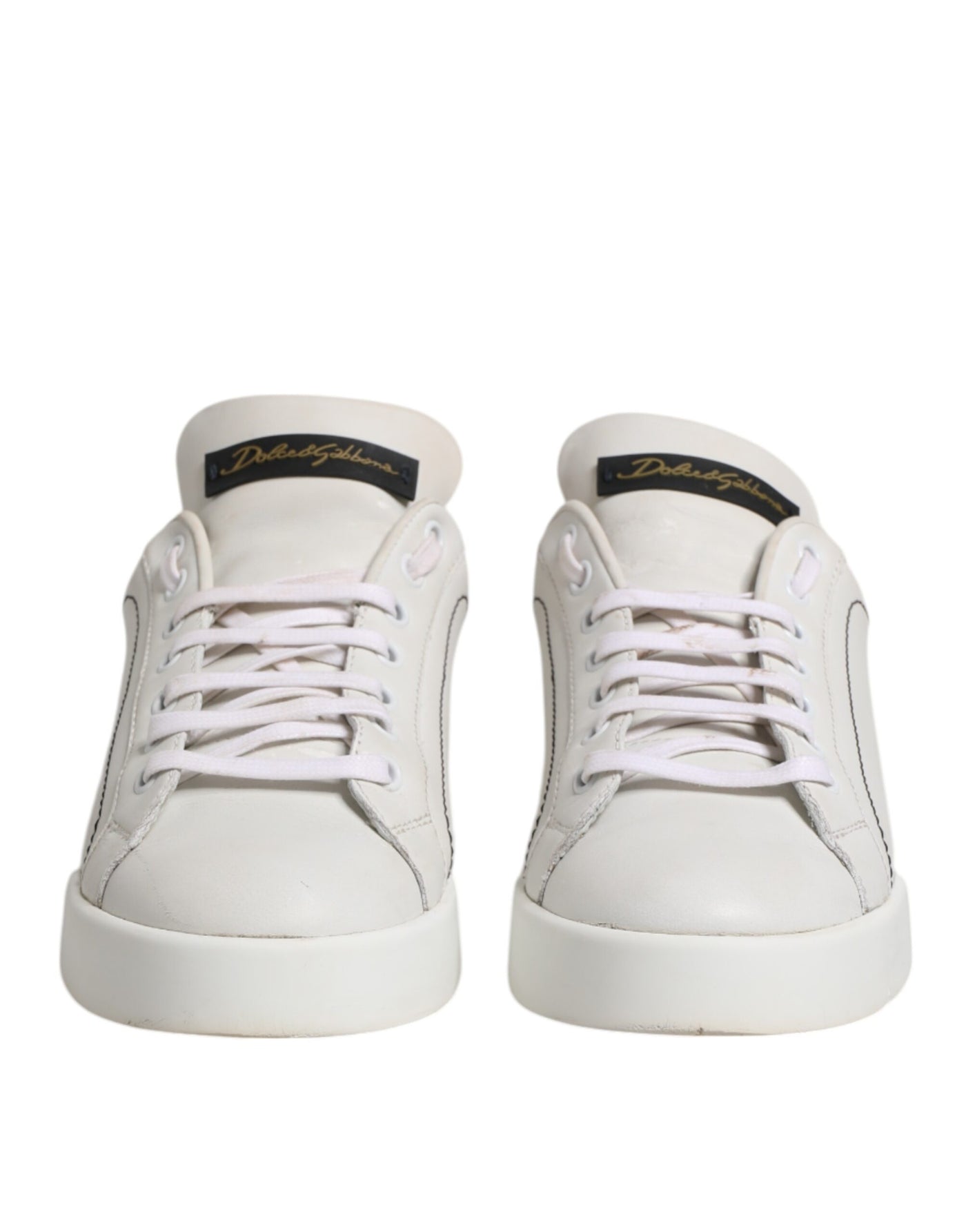 Dolce & Gabbana Weiß Gold Leder Low Top Sneakers Schuhe