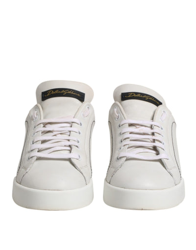 Dolce & Gabbana Weiß Gold Leder Low Top Sneakers Schuhe